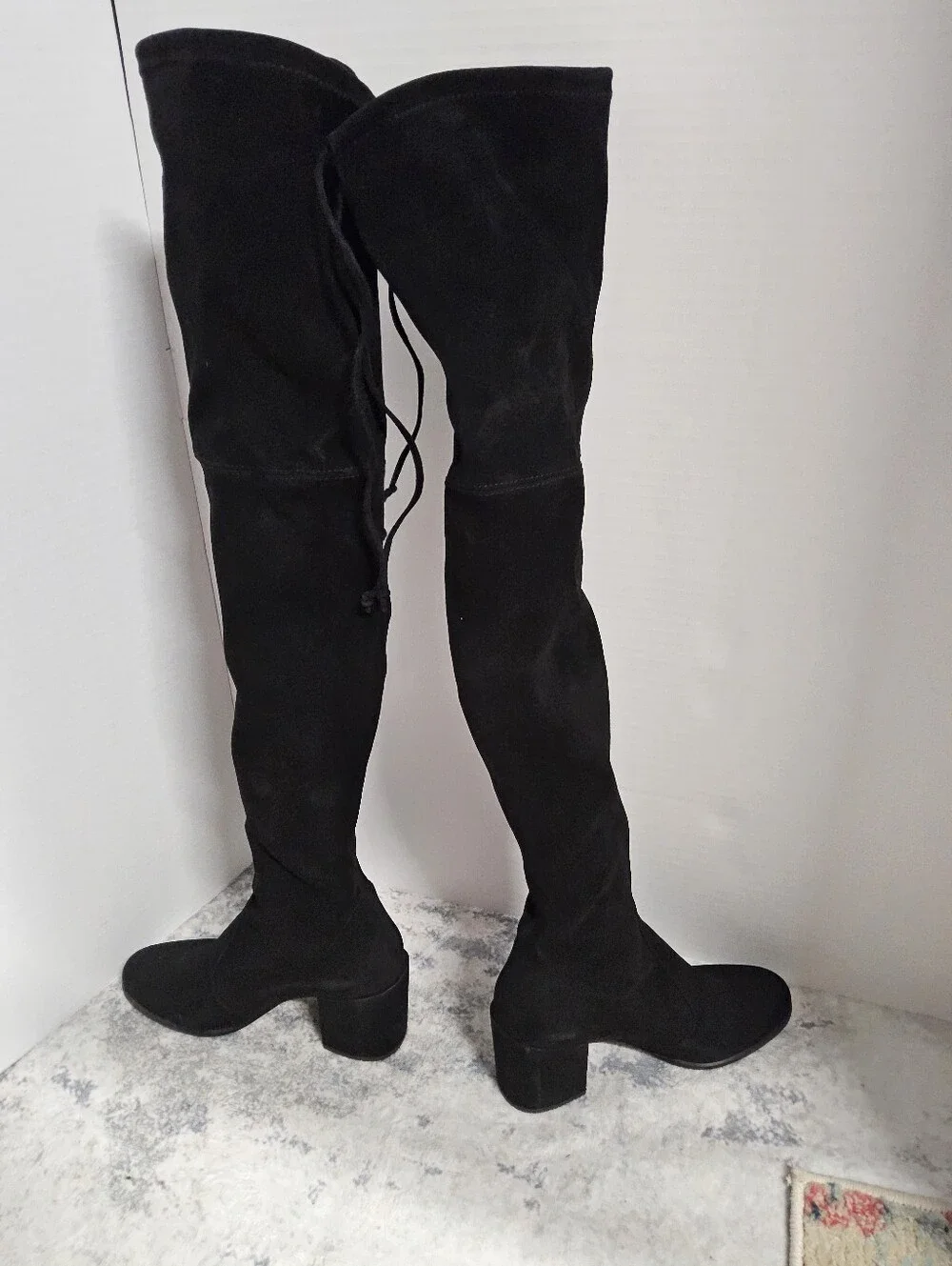 Customer Return Size 7 Stuart Weitzman Black Over-the-Knee Heeled Boots